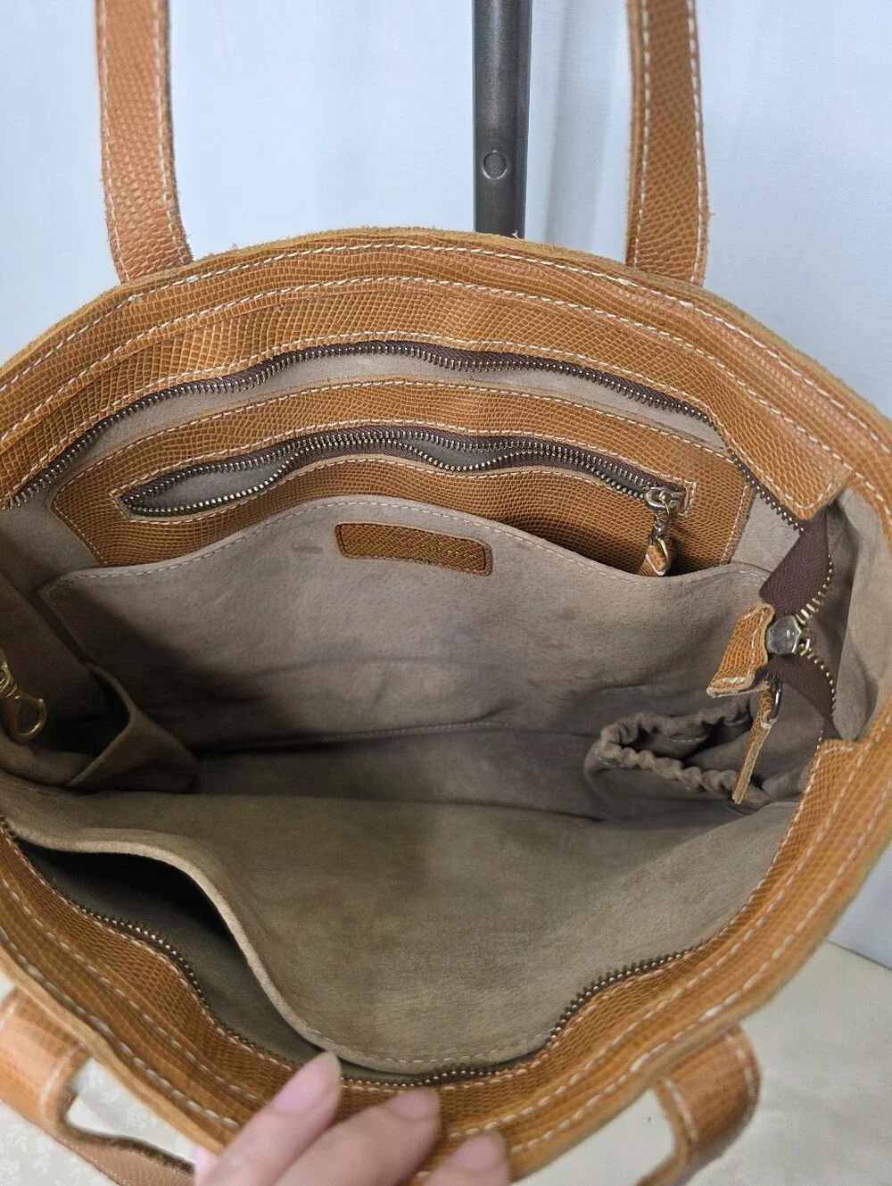 Planner Perfect Brown Lizard Embossed Leather Convertible Tote Crossbody Bag